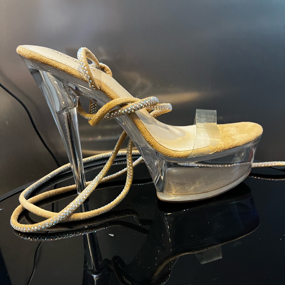 Elegant Tan and Clear Women's Heels